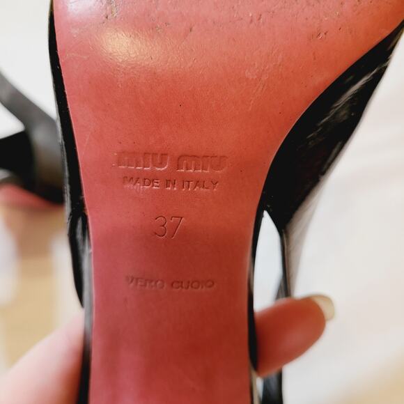 Miu Miu black patent leather open toe slingback heels size 6.5 - Picture 7 of 9